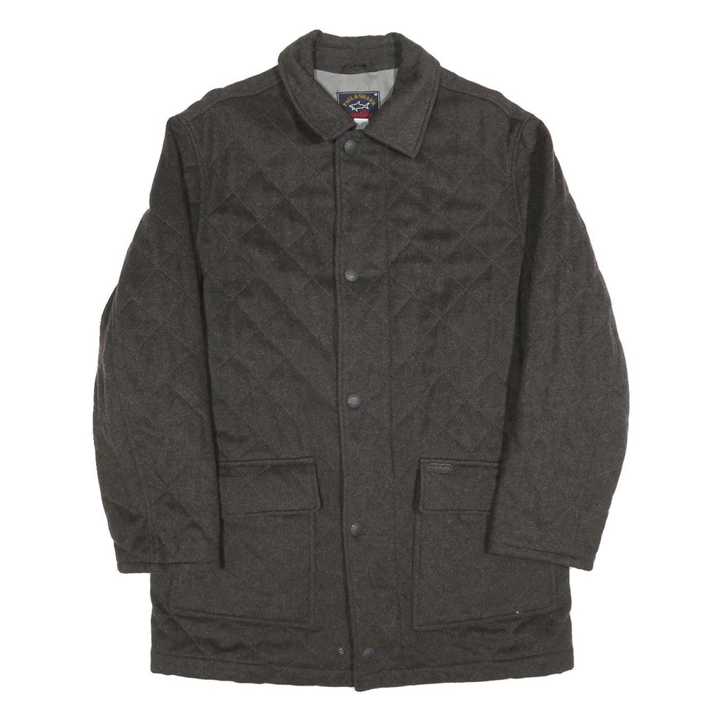 PAUL & SHARK Mens Grey Quilted Jacket M Woven Button Closure Classic