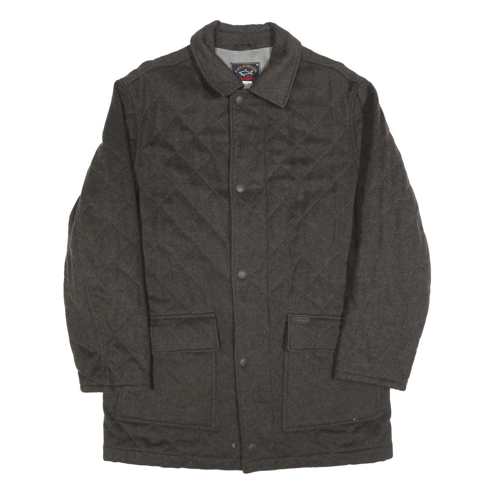 PAUL & SHARK Mens Grey Quilted Jacket M Woven Button Closure Classic