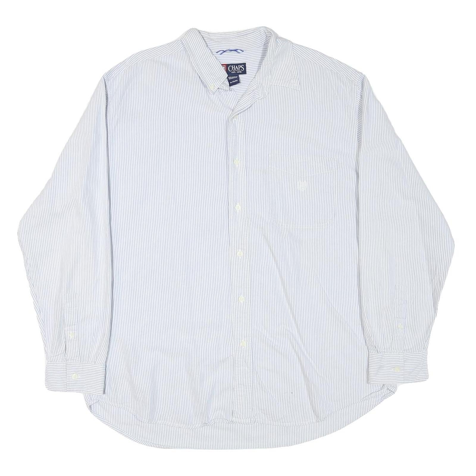 CHAPS Mens White & Blue Stripe Shirt XL Classic Cotton Blend Button Down