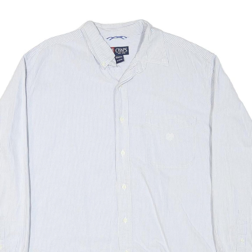 CHAPS Mens White & Blue Stripe Shirt XL Classic Cotton Blend Button Down