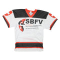 Mens White Black & Red Swiss Bodybuilding Fitness Graphic T-Shirt S V-Neck Short
