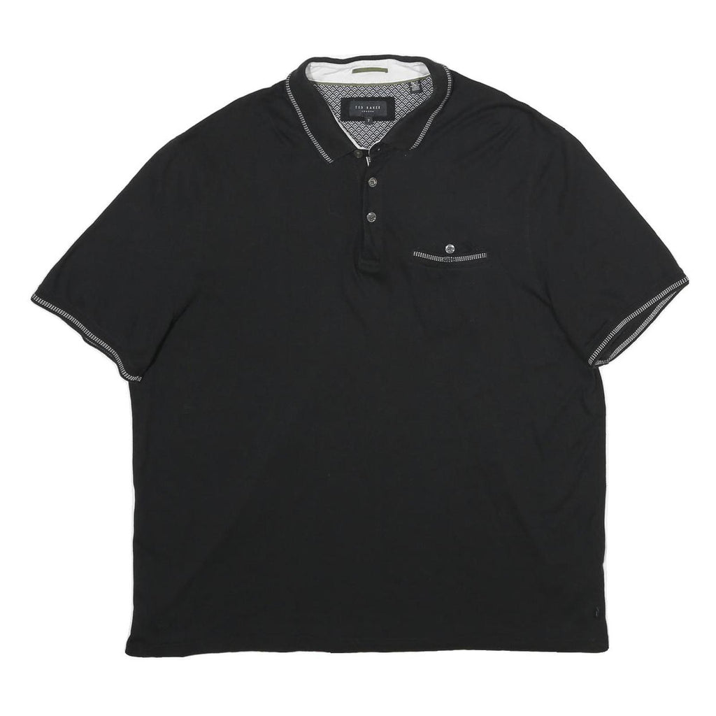 TED BAKER Mens Black Short Sleeve Plain 2XL Cotton Blend Polo Shirt Stylish Fit