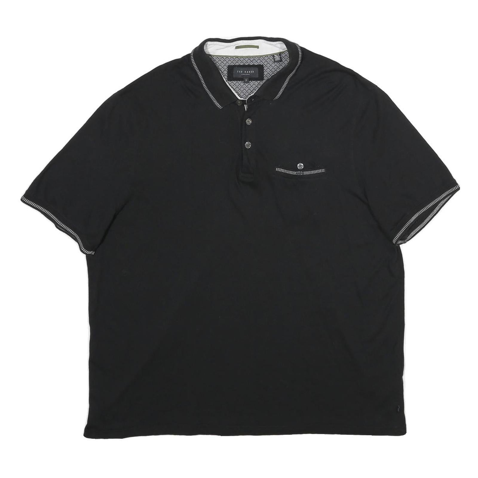 TED BAKER Mens Black Short Sleeve Plain 2XL Cotton Blend Polo Shirt Stylish Fit