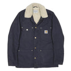 CARHARTT WIP Fairmount Coat Mens Navy Blue Sherpa Collar Jacket M Workwear