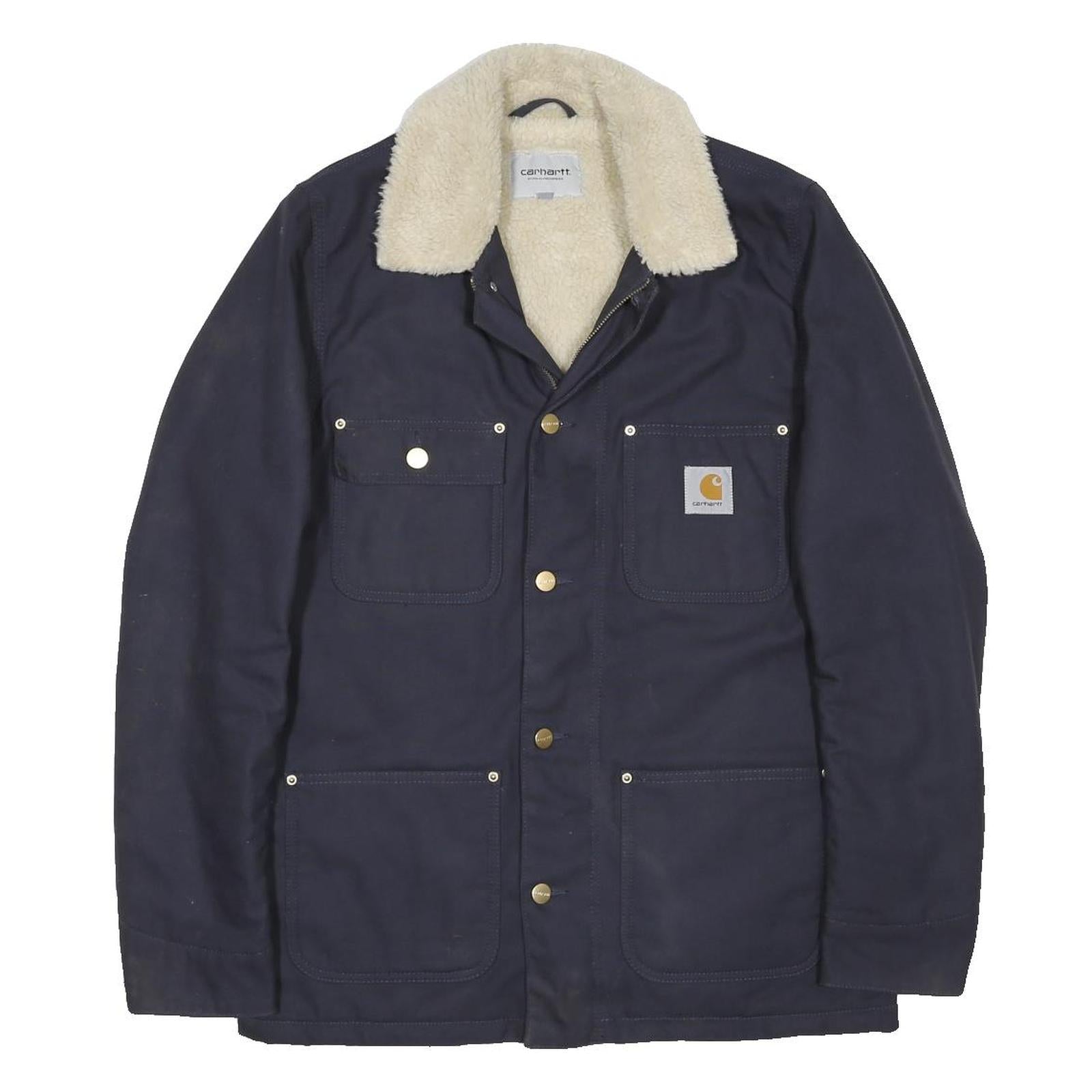 CARHARTT WIP Fairmount Coat Mens Navy Blue Sherpa Collar Jacket M Workwear