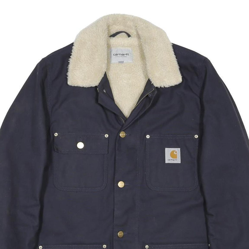 CARHARTT WIP Fairmount Coat Mens Navy Blue Sherpa Collar Jacket M Workwear