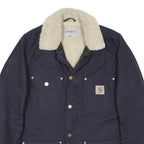 CARHARTT WIP Fairmount Coat Mens Navy Blue Sherpa Collar Jacket M Workwear