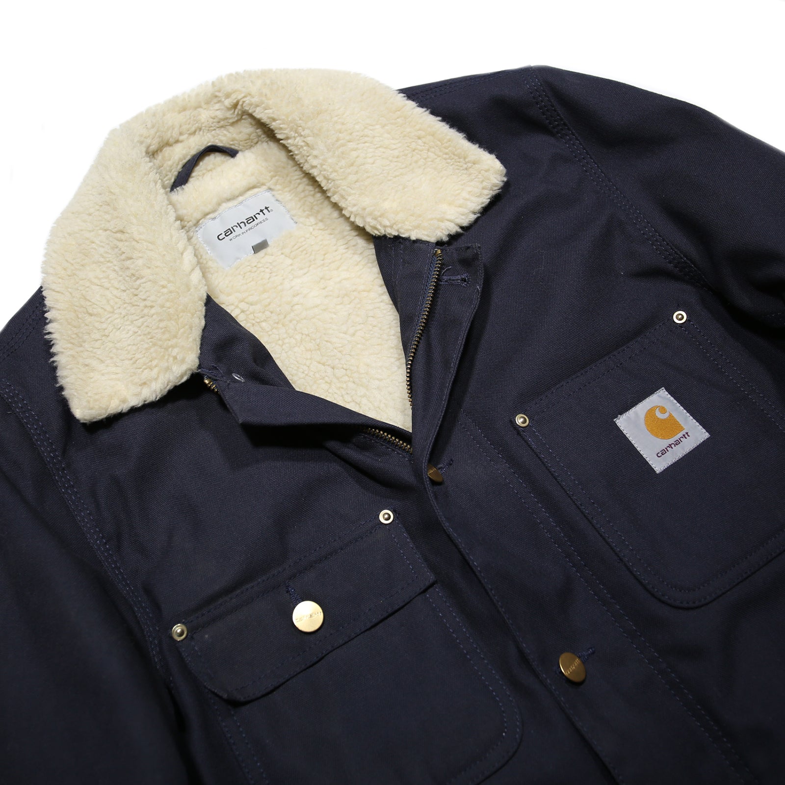CARHARTT WIP Fairmount Coat Mens Navy Blue Sherpa Collar Jacket M Workwear