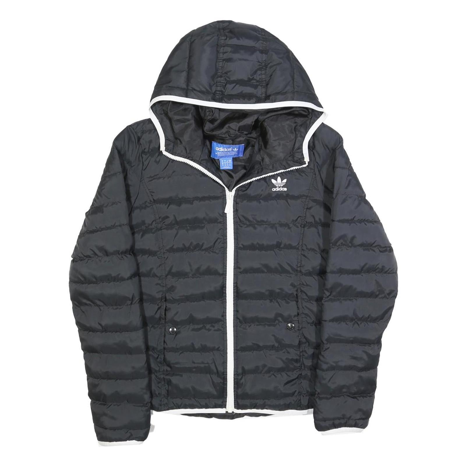 ADIDAS Womens Black Zip Up Puffer Hooded Jacket UK 10 Polyester Blend Casual