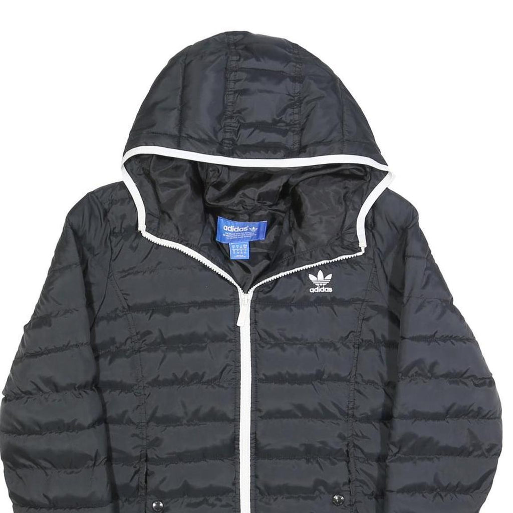 ADIDAS Womens Black Zip Up Puffer Hooded Jacket UK 10 Polyester Blend Casual