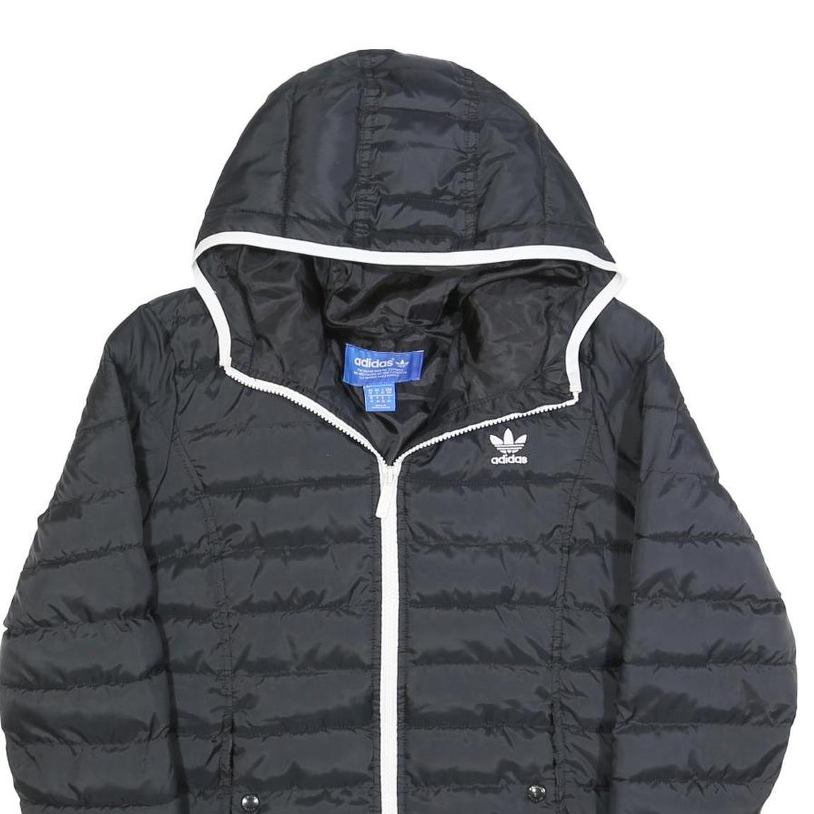 ADIDAS Womens Black Zip Up Puffer Hooded Jacket UK 10 Polyester Blend Casual