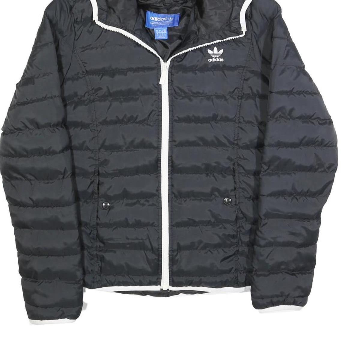 ADIDAS Womens Black Zip Up Puffer Hooded Jacket UK 10 Polyester Blend Casual