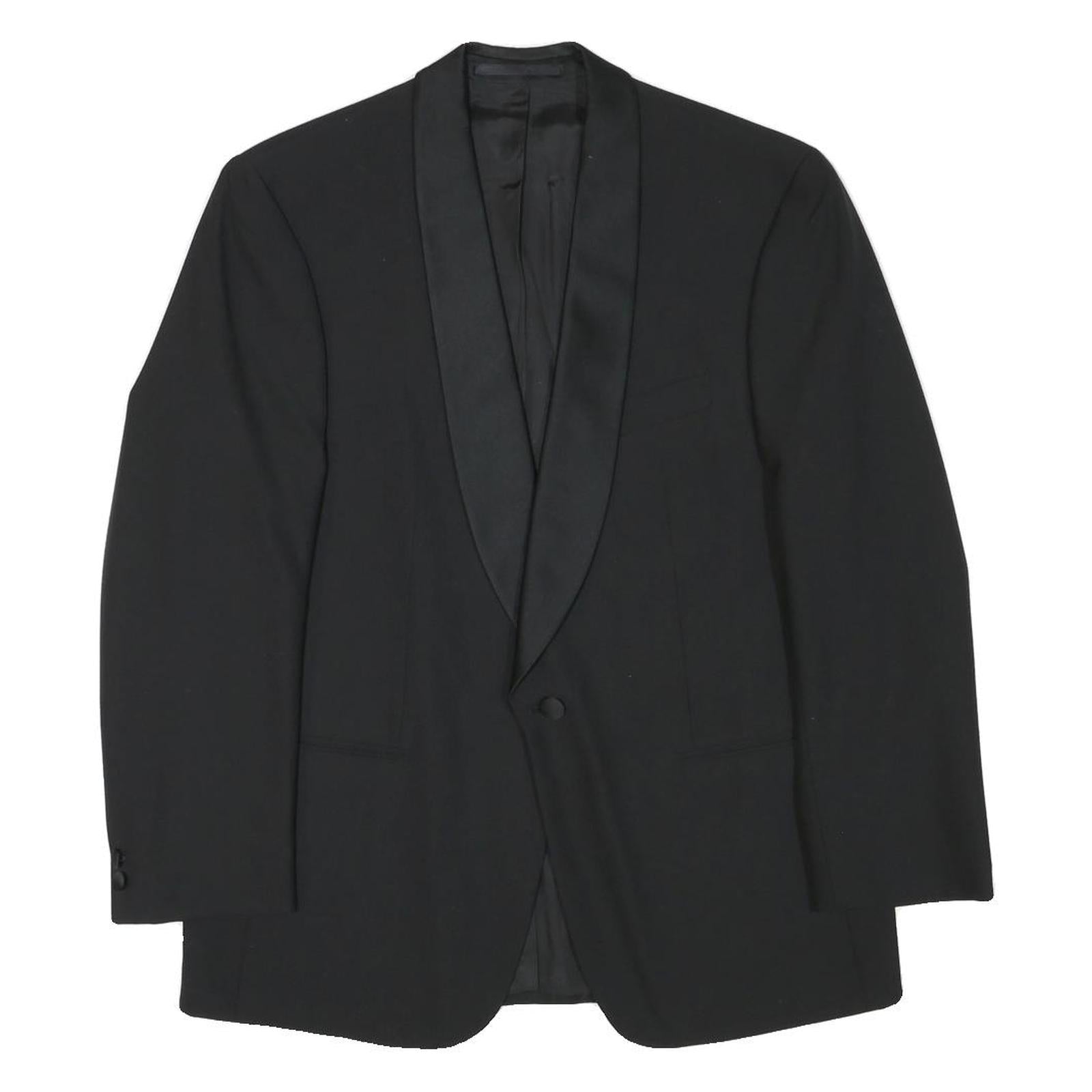 BAUMLER Mens Black Wool Blend Tailored Jacket S Satin Lapel Button Closure