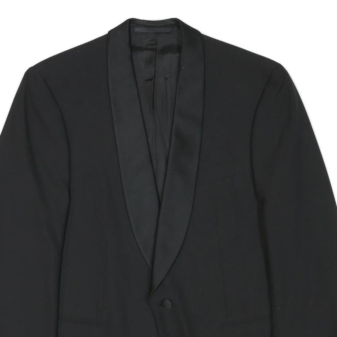 BAUMLER Mens Black Wool Blend Tailored Jacket S Satin Lapel Button Closure