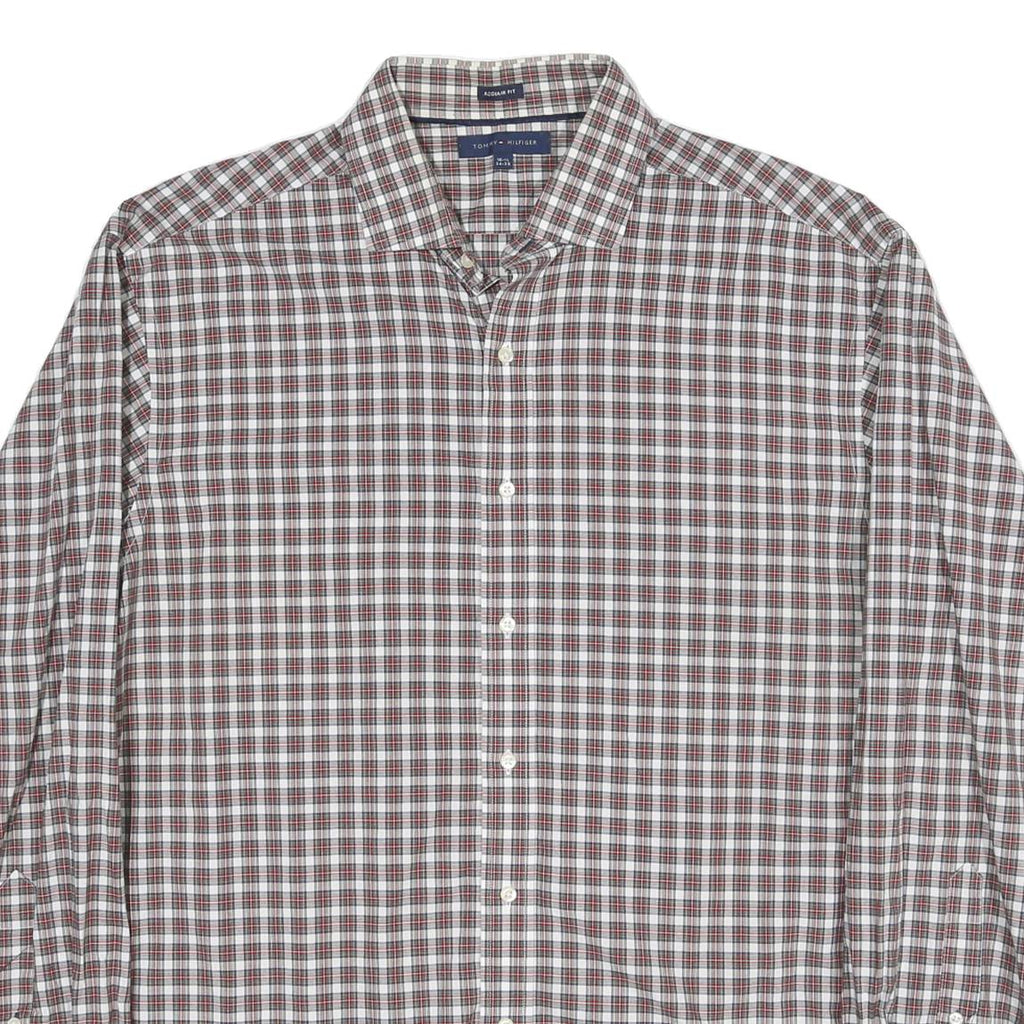 TOMMY HILFIGER Mens White & Brown Check Shirt L Cotton Blend Classic Fit