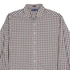 TOMMY HILFIGER Mens White & Brown Check Shirt L Cotton Blend Classic Fit