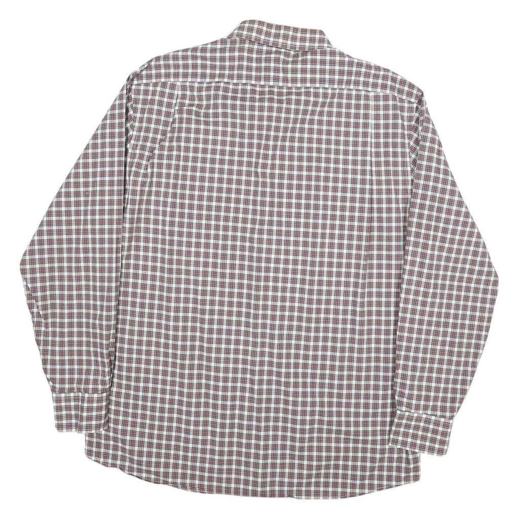 TOMMY HILFIGER Mens White & Brown Check Shirt L Cotton Blend Classic Fit