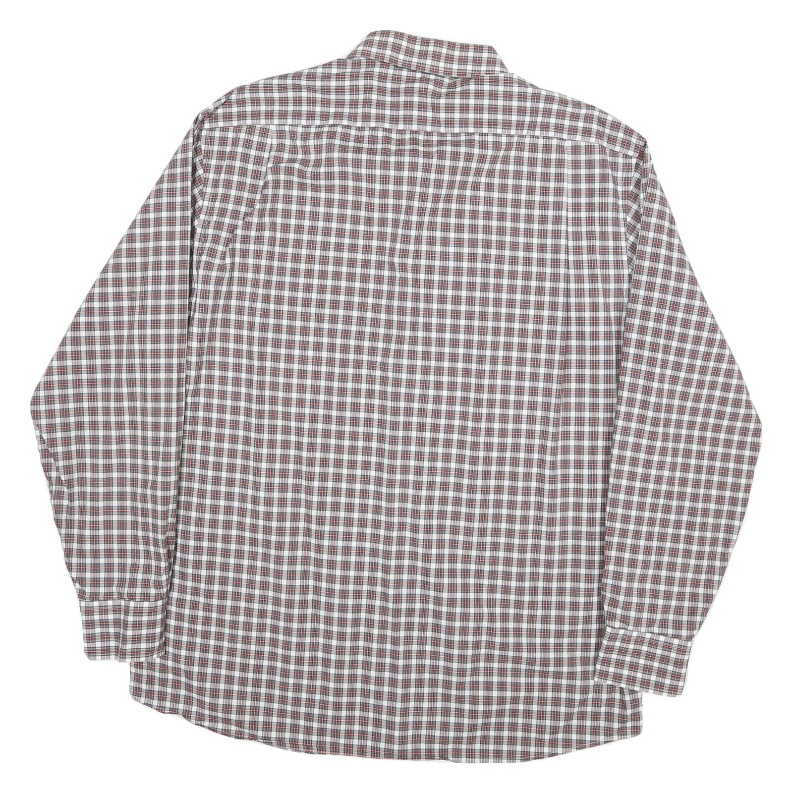 TOMMY HILFIGER Mens White & Brown Check Shirt L Cotton Blend Classic Fit