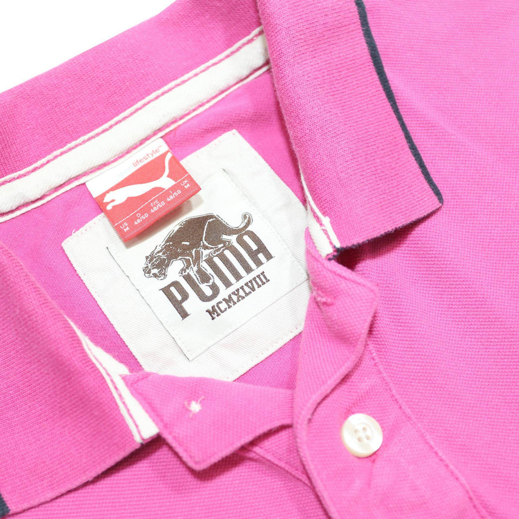PUMA Mens Pink Short Sleeve Plain M Polo Shirt Cotton Blend Casual Sports