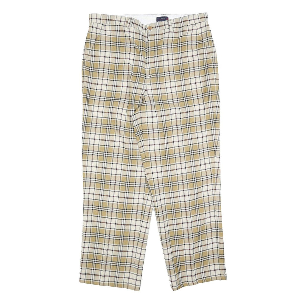 NICK TAYLOR Womens Polyester Blend Beige & Cream Check Relaxed Straight Trousers