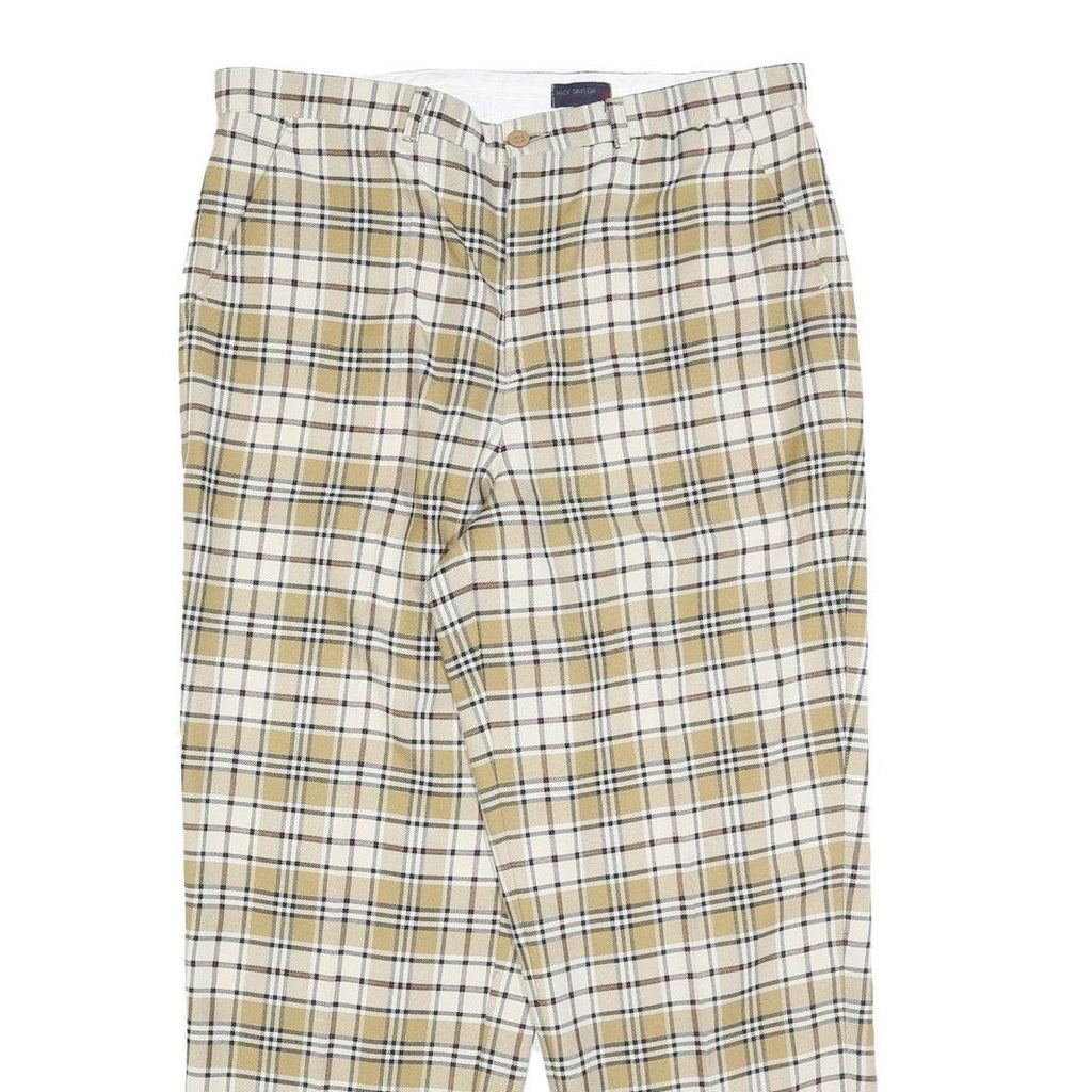 NICK TAYLOR Womens Polyester Blend Beige & Cream Check Relaxed Straight Trousers