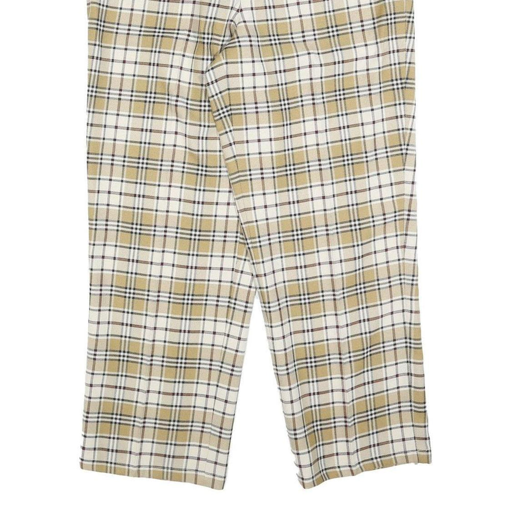 NICK TAYLOR Womens Polyester Blend Beige & Cream Check Relaxed Straight Trousers