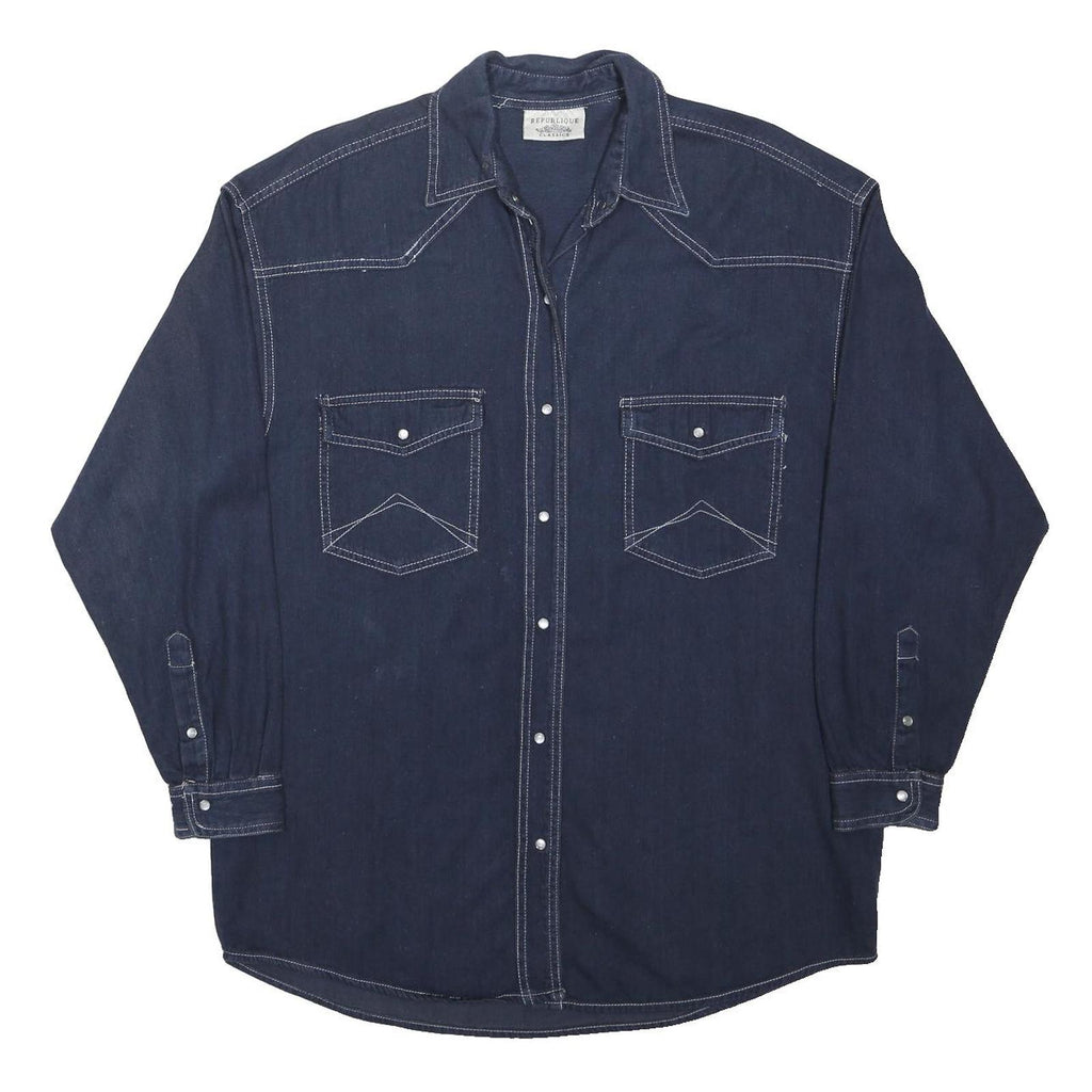 REPUBLIQUE Womens Blue Denim Shirt M Cotton Western Style Long Sleeve