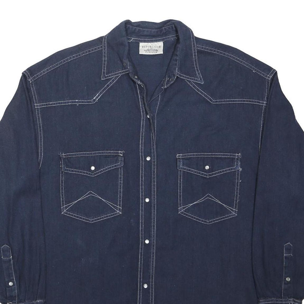 REPUBLIQUE Womens Blue Denim Shirt M Cotton Western Style Long Sleeve