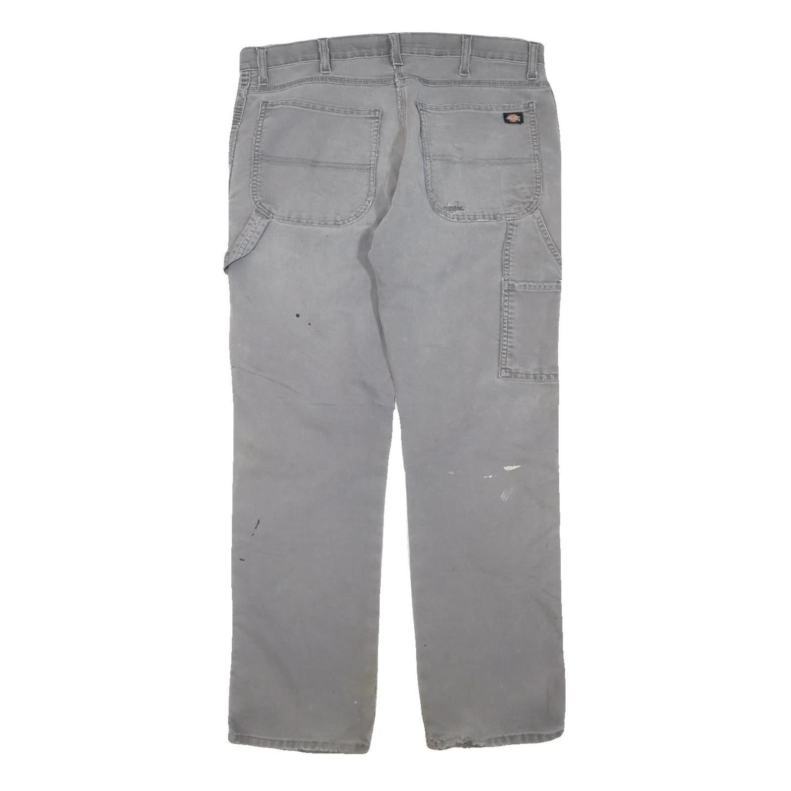 DICKIES Mens Cotton Blend Grey Workwear Trousers Regular W34 L31 Durable Fit