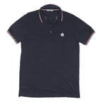 MONCLER Mens Navy Blue Polo Shirt L Cotton Blend Short Sleeve Branded Casual