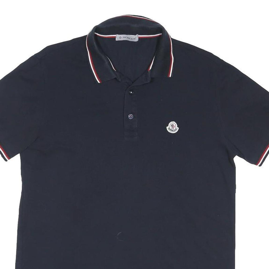 MONCLER Mens Navy Blue Polo Shirt L Cotton Blend Short Sleeve Branded Casual