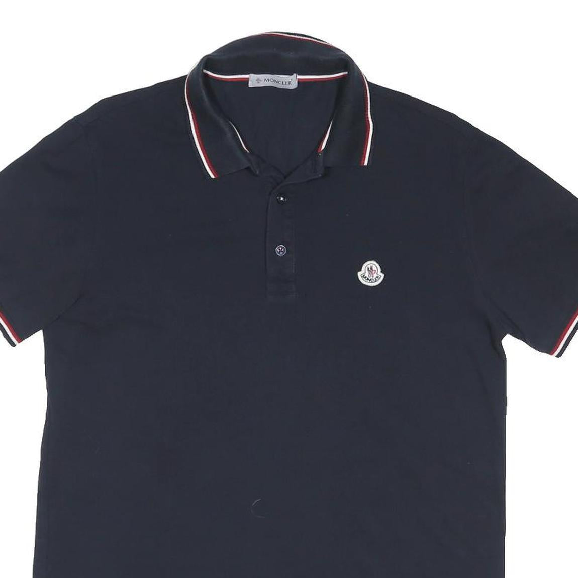 MONCLER Mens Navy Blue Polo Shirt L Cotton Blend Short Sleeve Branded Casual