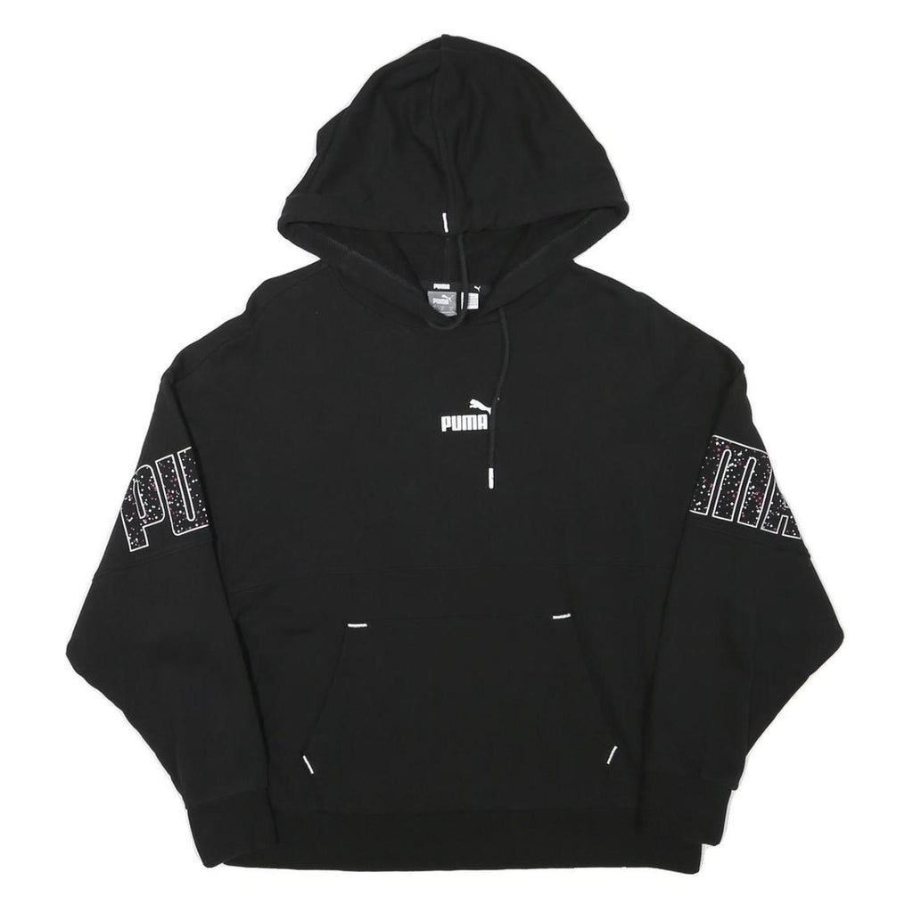 PUMA Womens Black Hoodie M Logo Graphic Cotton Blend Casual Pullover