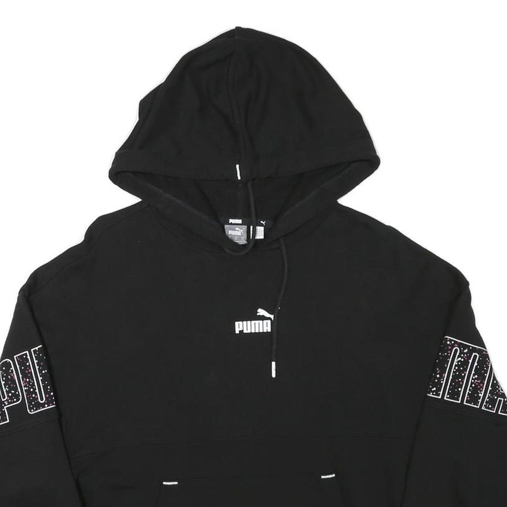 PUMA Womens Black Hoodie M Logo Graphic Cotton Blend Casual Pullover
