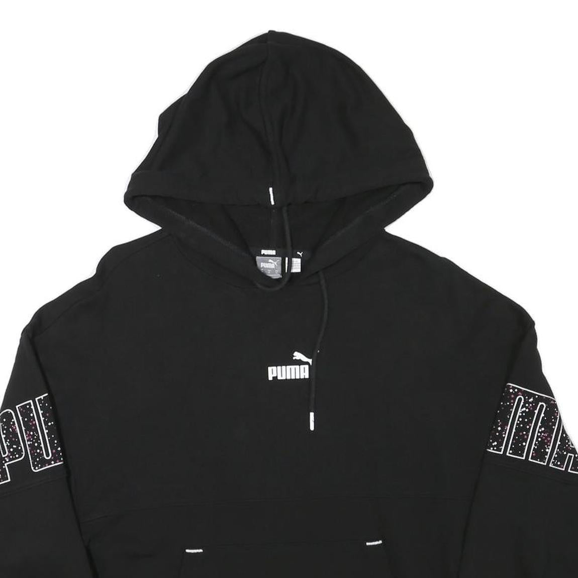 PUMA Womens Black Hoodie M Logo Graphic Cotton Blend Casual Pullover