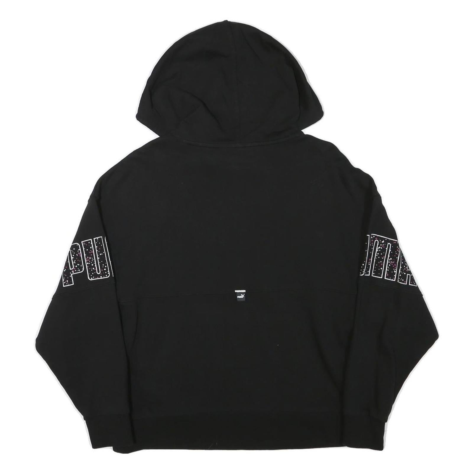 PUMA Womens Black Hoodie M Logo Graphic Cotton Blend Casual Pullover