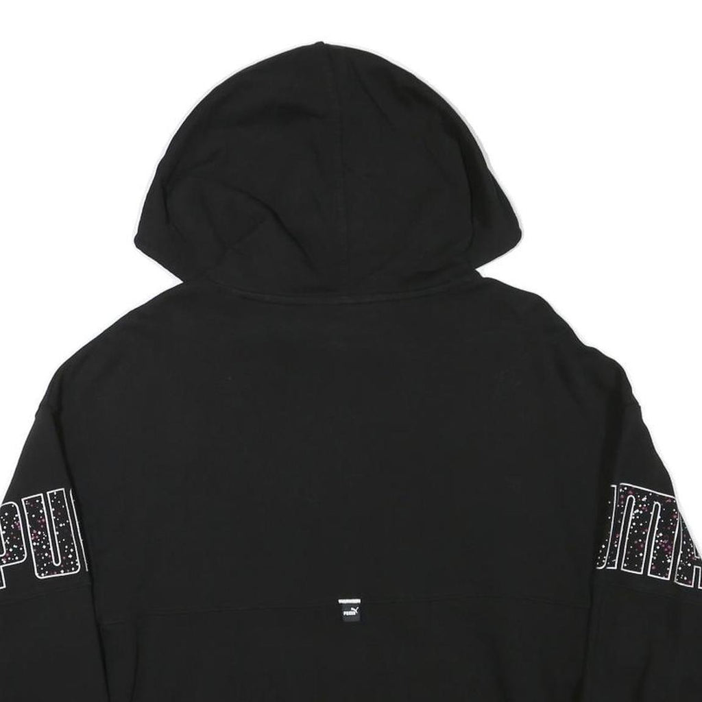 PUMA Womens Black Hoodie M Logo Graphic Cotton Blend Casual Pullover