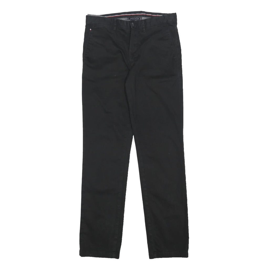 TOMMY HILFIGER Mens Slim Black Cotton Blend Zip Trousers W30 L32 Stylish Comfort