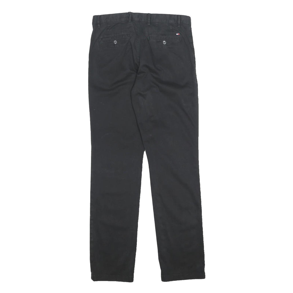 TOMMY HILFIGER Mens Slim Black Cotton Blend Zip Trousers W30 L32 Stylish Comfort