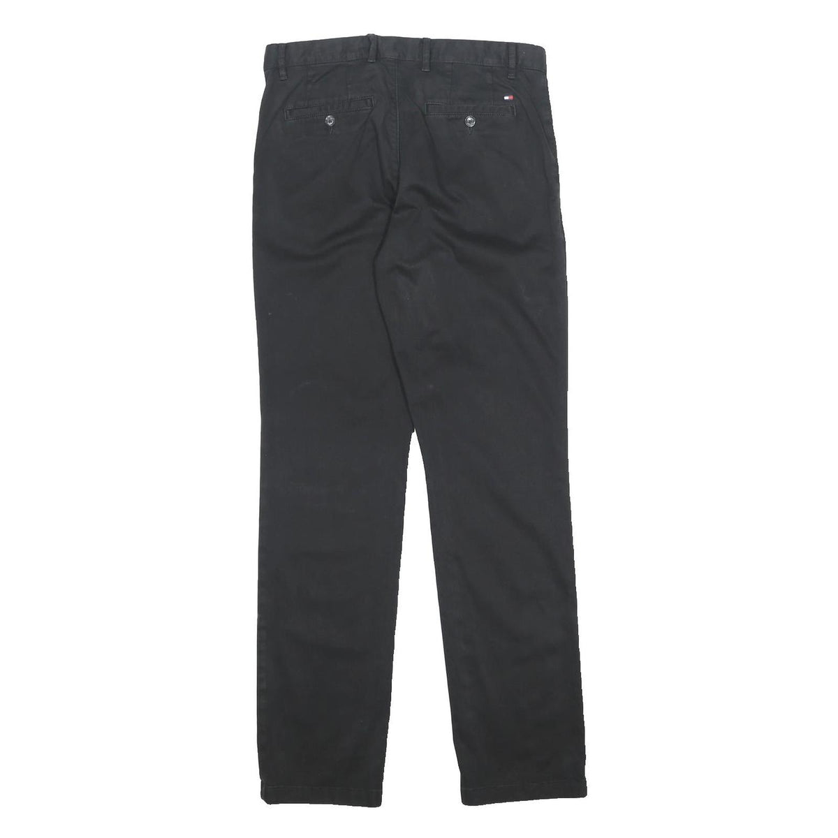 TOMMY HILFIGER Mens Slim Black Cotton Blend Zip Trousers W30 L32 Stylish Comfort