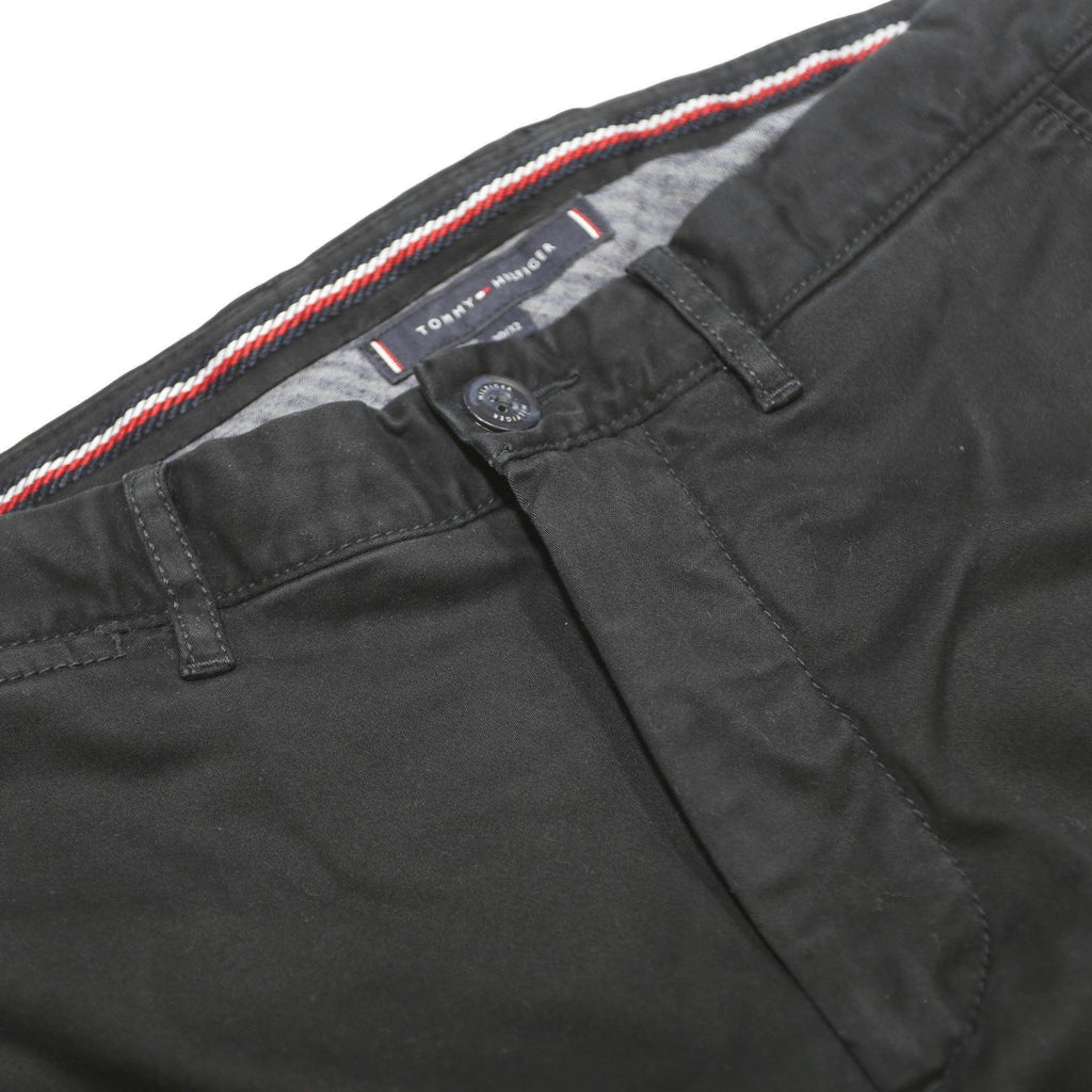 TOMMY HILFIGER Mens Slim Black Cotton Blend Zip Trousers W30 L32 Stylish Comfort