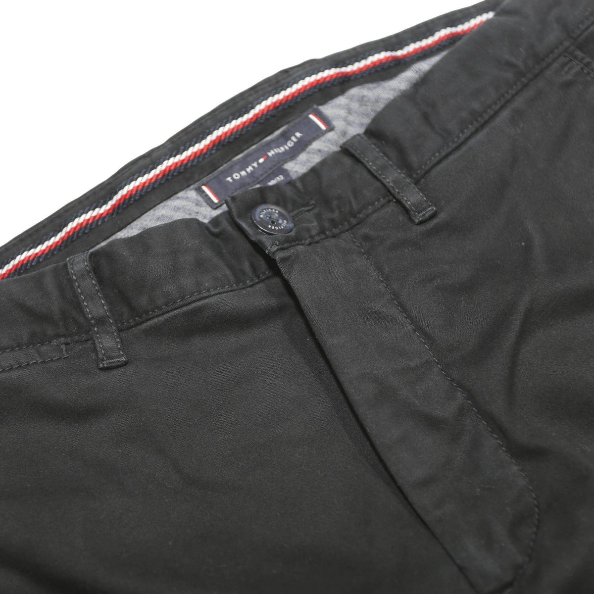 TOMMY HILFIGER Mens Slim Black Cotton Blend Zip Trousers W30 L32 Stylish Comfort