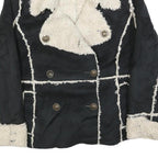 TASHA POLINGGI Womens Black & Cream Jacket L Polyester Blend Button Sherpa Trim