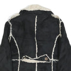 TASHA POLINGGI Womens Black & Cream Jacket L Polyester Blend Button Sherpa Trim