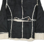 TASHA POLINGGI Womens Black & Cream Jacket L Polyester Blend Button Sherpa Trim