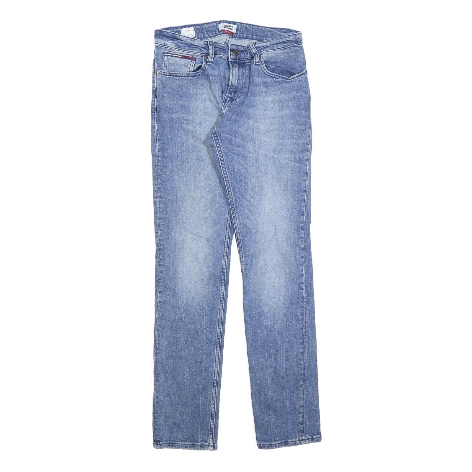 TOMMY JEANS Womens Slim Blue Denim Light W28 L32 Zip Slim Fit Straight Jeans