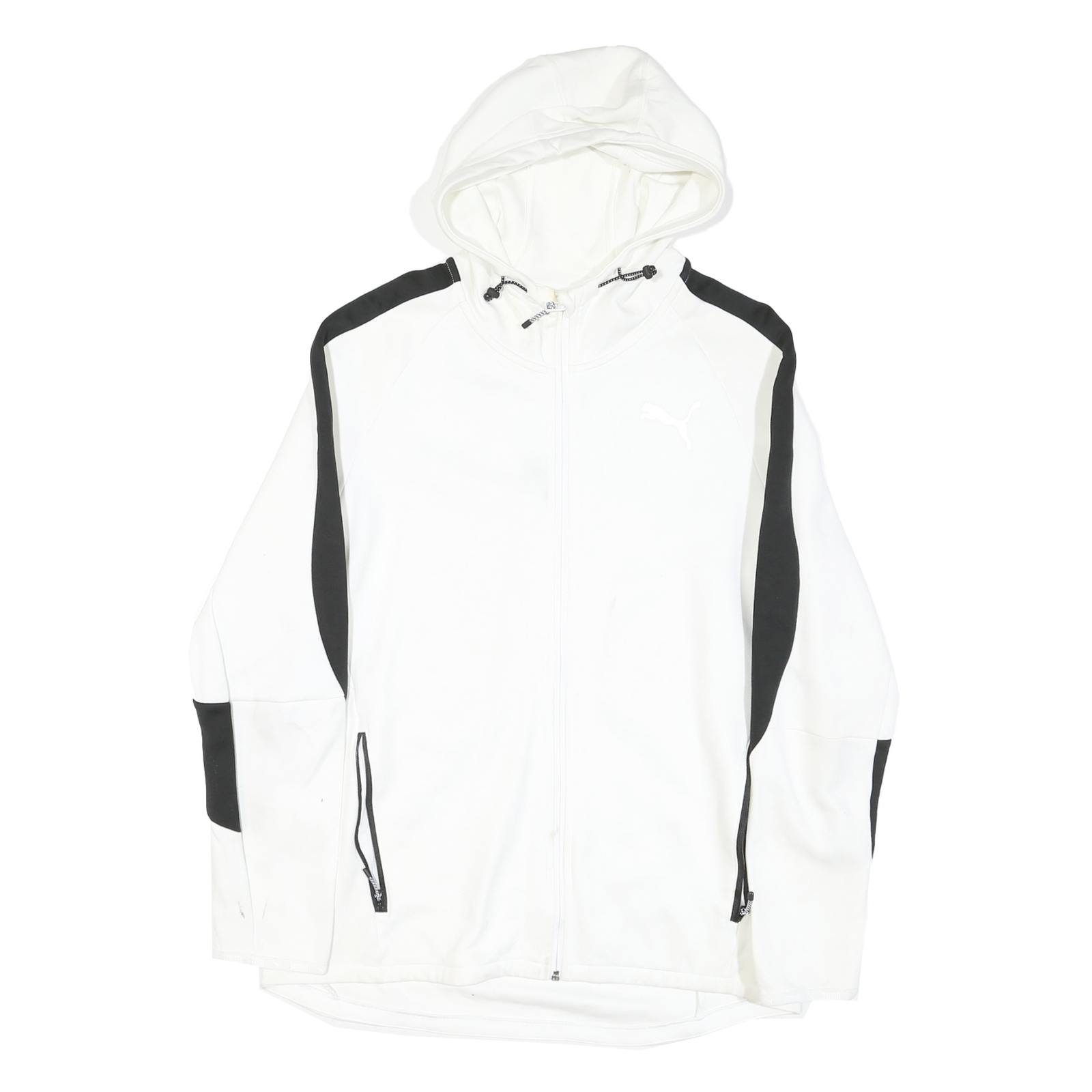 PUMA Mens White & Black Zip Hooded Cotton Blend Jacket L Sports Casual