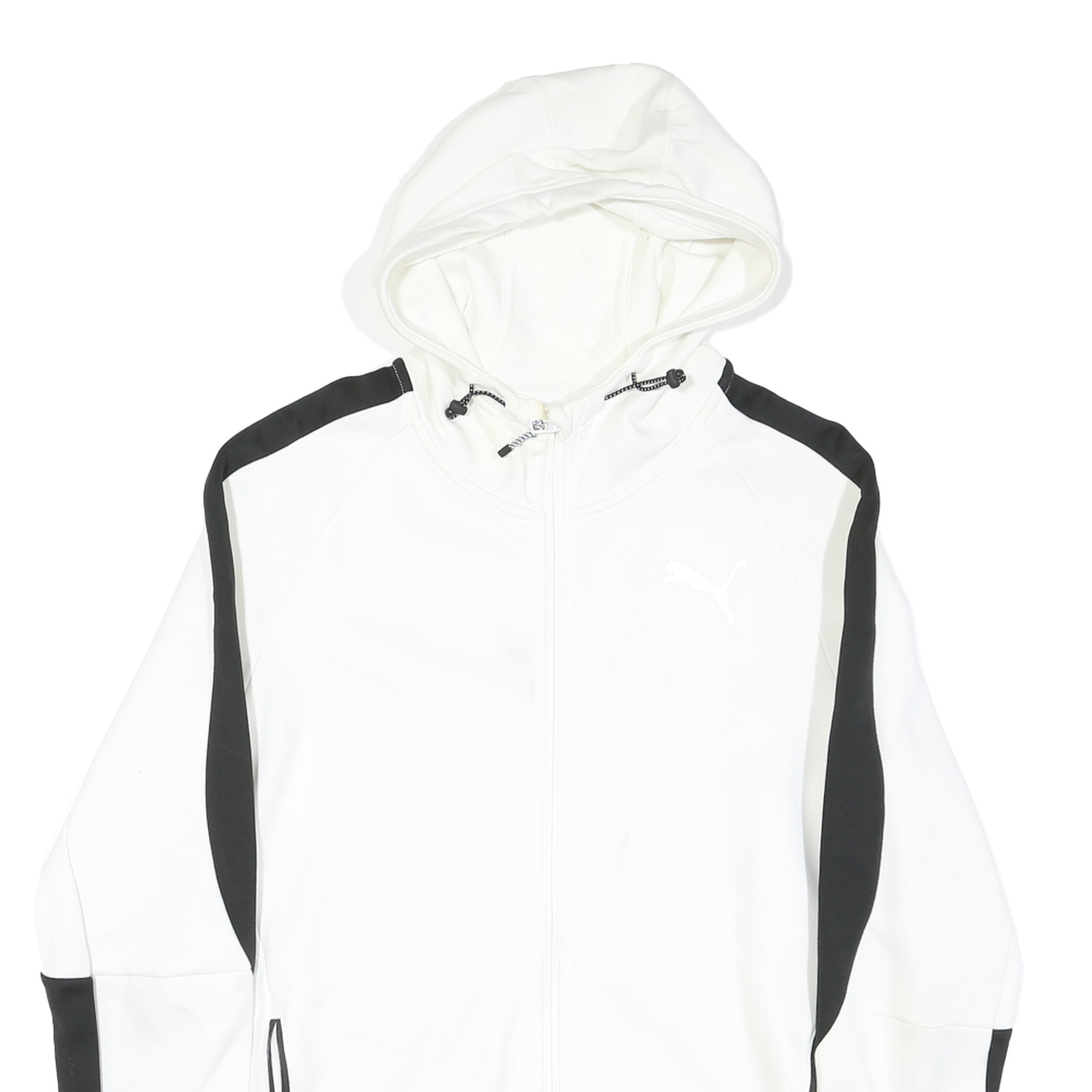PUMA Mens White & Black Zip Hooded Cotton Blend Jacket L Sports Casual