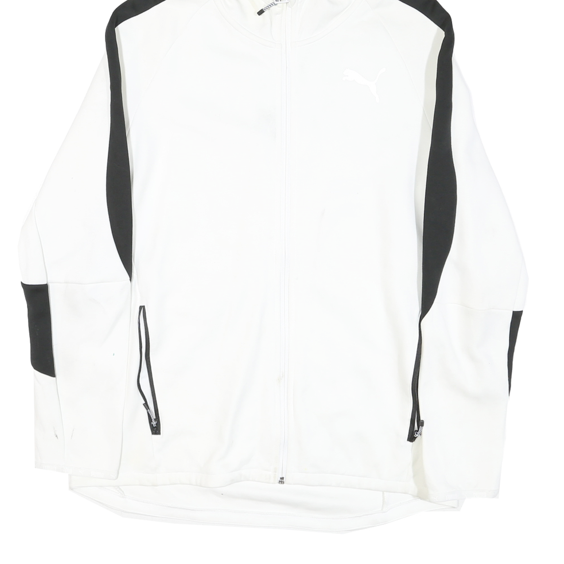 PUMA Mens White & Black Zip Hooded Cotton Blend Jacket L Sports Casual