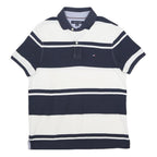 TOMMY HILFIGER Mens Navy & White Striped Short Sleeve Polo Shirt S Classic